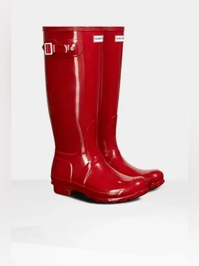 Hunter Original Tall Gloss Rain Boots Women Size 9 Vibrant Red